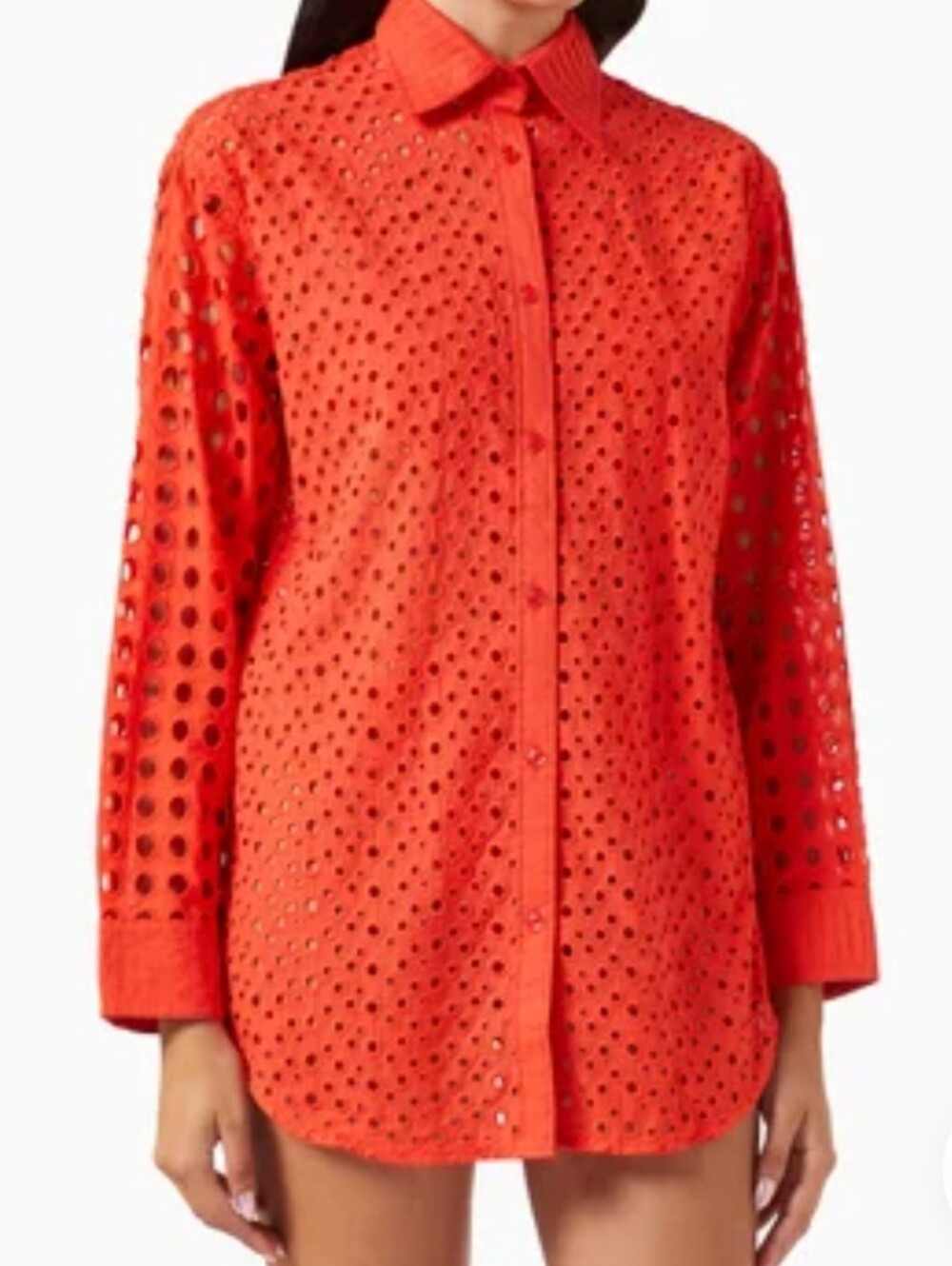 True Destination Red Eyelet Button-Front Women's Top Size S
